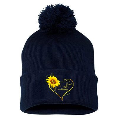 Jesus Its Not A Religion Its A Relationship Sunflower Art Short Sleeve Pom Pom 12in Knit Beanie