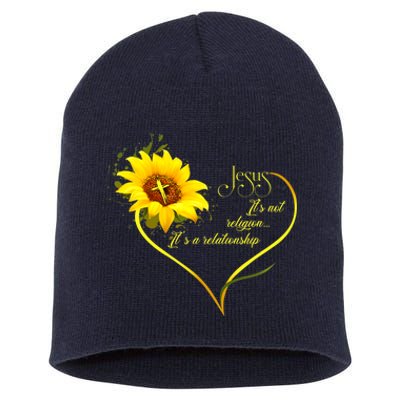 Jesus Its Not A Religion Its A Relationship Sunflower Art Short Sleeve Short Acrylic Beanie