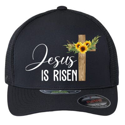 Jesus Is Risen Sunflower Cross Easter Flexfit Unipanel Trucker Cap