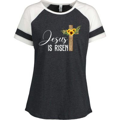 Jesus Is Risen Sunflower Cross Easter Enza Ladies Jersey Colorblock Tee