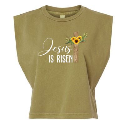 Jesus Is Risen Sunflower Cross Easter Garment-Dyed Women's Muscle Tee