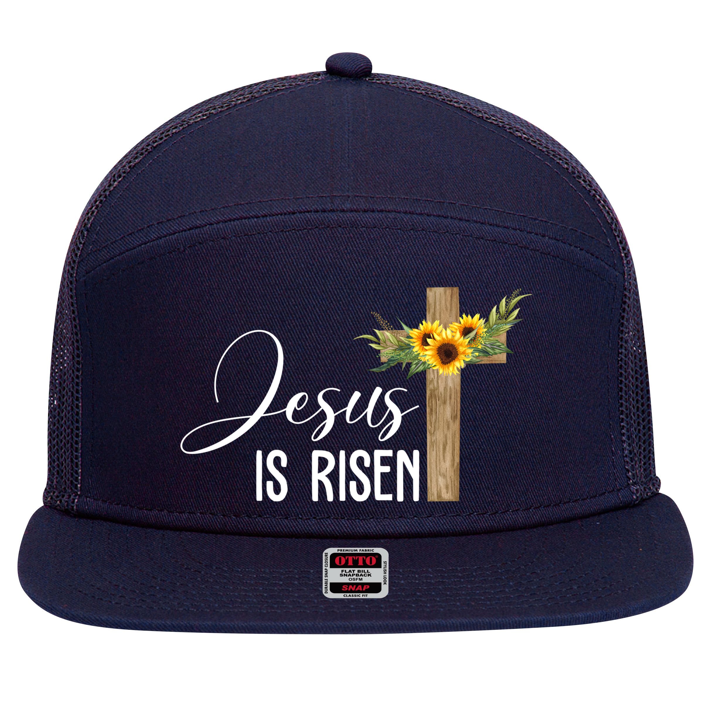Jesus Is Risen Sunflower Cross Easter 7 Panel Mesh Trucker Snapback Hat