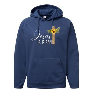 Jesus Is Risen Sunflower Cross Easter Performance Fleece Hoodie