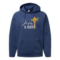 Jesus Is Risen Sunflower Cross Easter Performance Fleece Hoodie