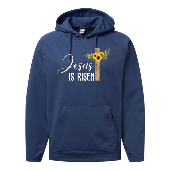 Jesus Is Risen Sunflower Cross Easter Performance Fleece Hoodie