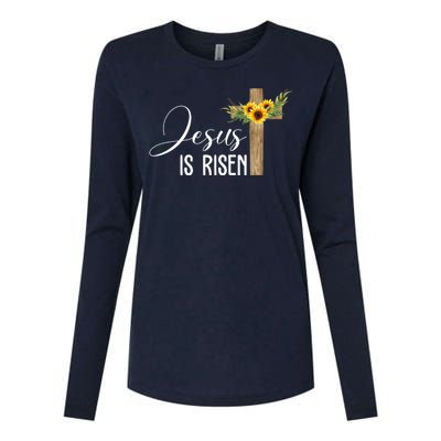 Jesus Is Risen Sunflower Cross Easter Womens Cotton Relaxed Long Sleeve T-Shirt