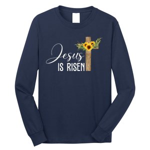 Jesus Is Risen Sunflower Cross Easter Long Sleeve Shirt