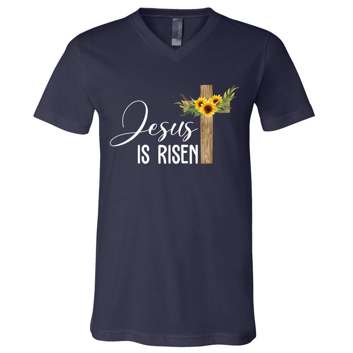 Jesus Is Risen Sunflower Cross Easter V-Neck T-Shirt