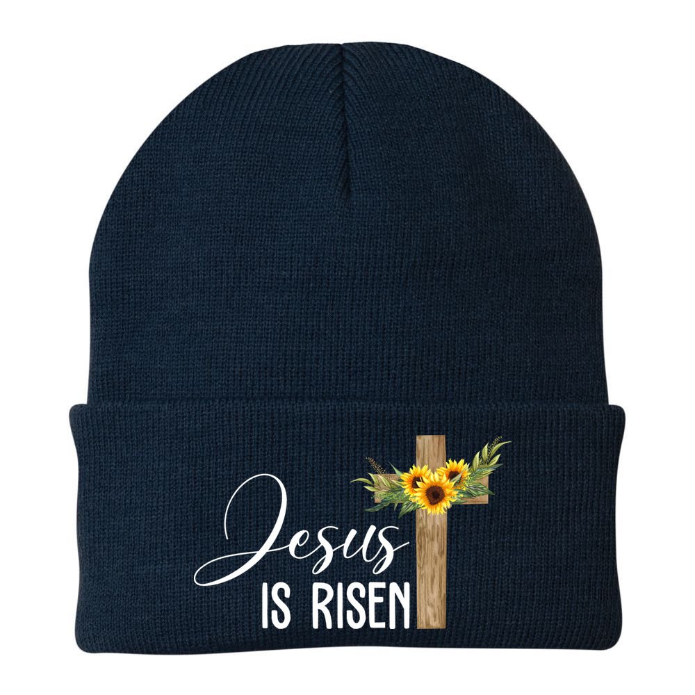 Jesus Is Risen Sunflower Cross Easter Beanie