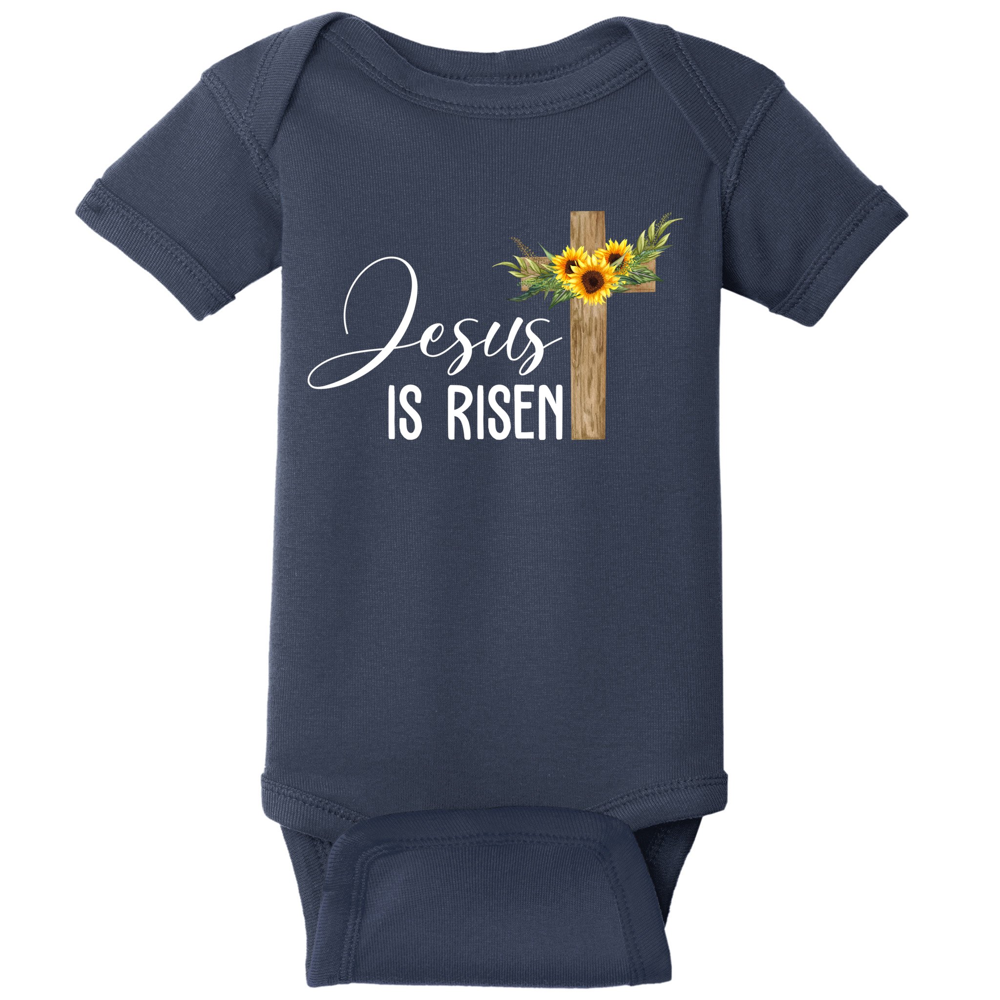 Jesus Is Risen Sunflower Cross Easter Baby Bodysuit