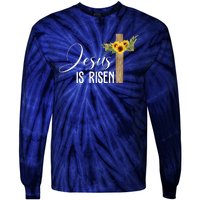 Jesus Is Risen Sunflower Cross Easter Tie-Dye Long Sleeve Shirt