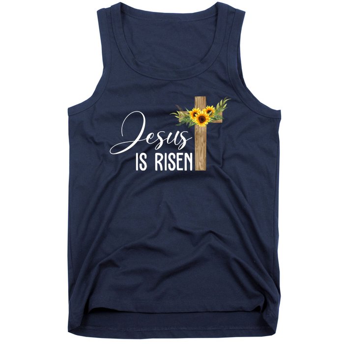 Jesus Is Risen Sunflower Cross Easter Tank Top