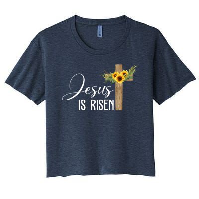 Jesus Is Risen Sunflower Cross Easter Women's Crop Top Tee