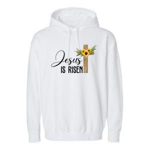 Jesus Is Risen Sunflower Cross Easter Garment-Dyed Fleece Hoodie