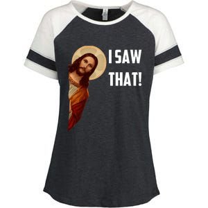 Jesus I Saw That Enza Ladies Jersey Colorblock Tee