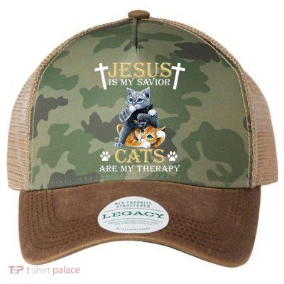 Jesus Is Savior Cats Are My Therapy Christian Cat Legacy Tie Dye Trucker Hat
