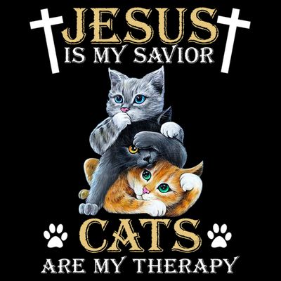 Jesus Is Savior Cats Are My Therapy Christian Cat T-Shirt