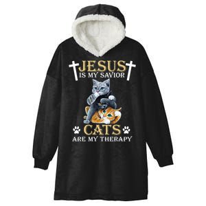 Jesus Is Savior Cats Are My Therapy Christian Cat Hooded Wearable Blanket