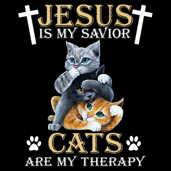 Jesus Is Savior Cats Are My Therapy Christian Cat Button