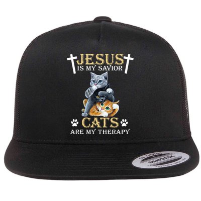 Jesus Is Savior Cats Are My Therapy Christian Cat Flatbill Hat