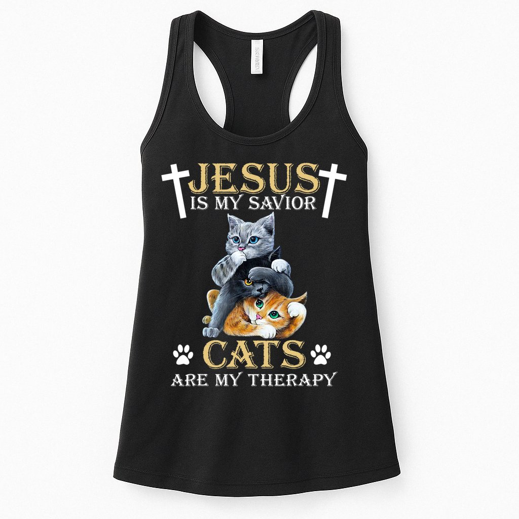 Jesus Is Savior Cats Are My Therapy Christian Cat Womens Tank Top