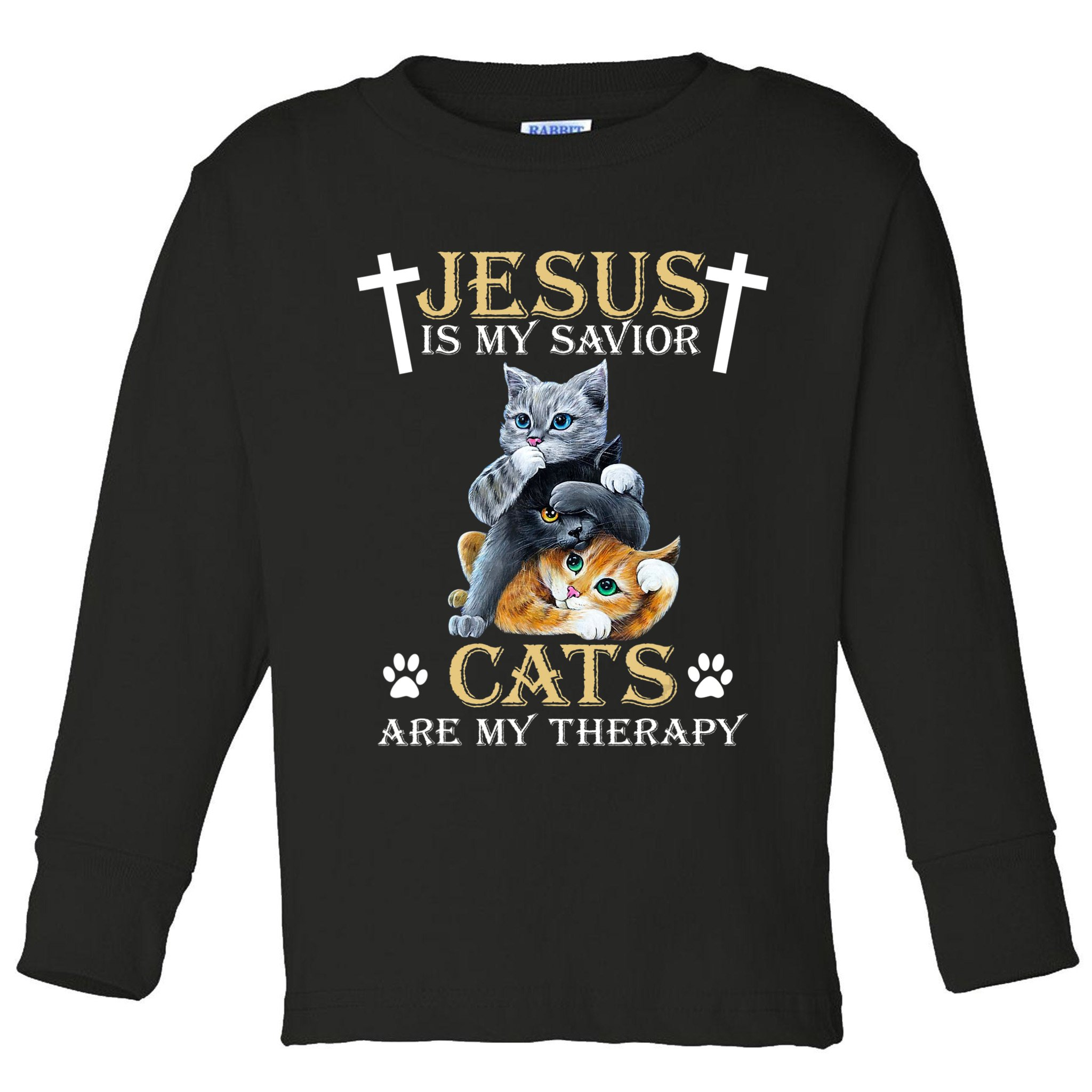 Jesus Is Savior Cats Are My Therapy Christian Cat Toddler Long Sleeve Shirt