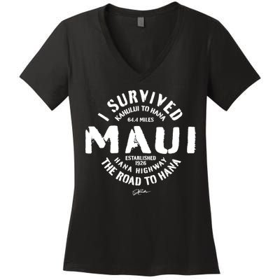 JCombs: I Survived The Road To Hana (Hana Highway) Maui Women's V-Neck T-Shirt