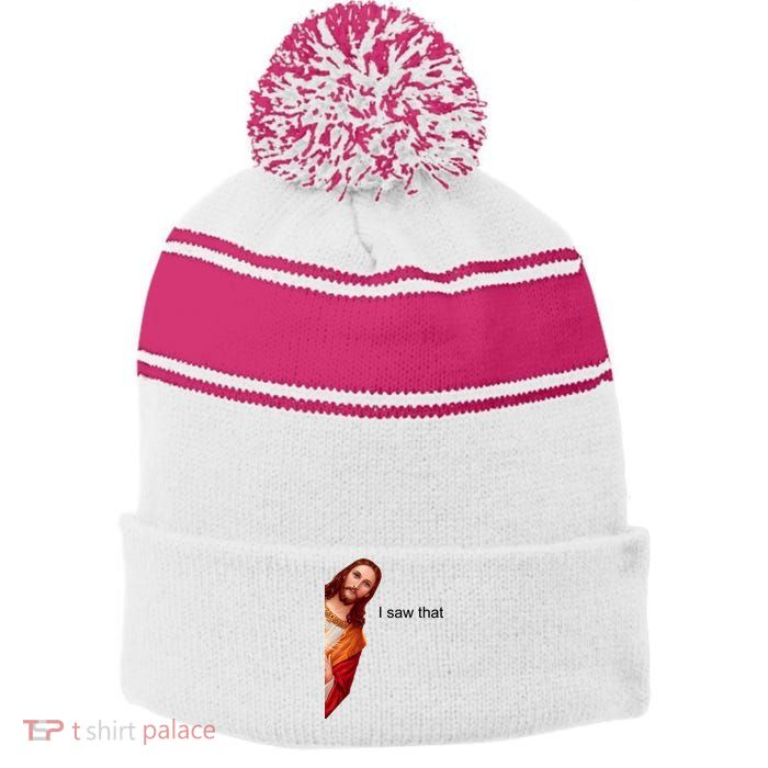 Jesus I Saw That Meme Stripe Pom Pom Beanie