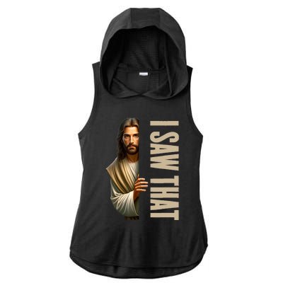 Jesus I Saw That Funny Ladies PosiCharge Tri-Blend Wicking Draft Hoodie Tank