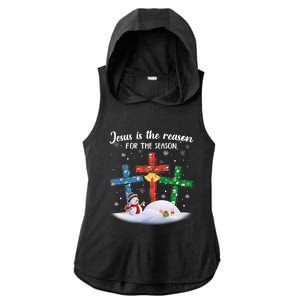 Jesus Is The Reason For The Season Christian Christmas Xmas Great Gift Ladies PosiCharge Tri-Blend Wicking Draft Hoodie Tank