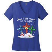 Jesus Is The Reason For The Season Christian Christmas Xmas Great Gift Women's V-Neck T-Shirt