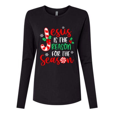 Jesus Is The Reason For The Season Christmas Xmas Candy Cane  Womens Cotton Relaxed Long Sleeve T-Shirt