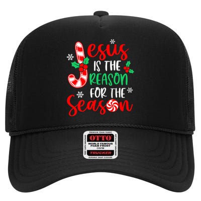 Jesus Is The Reason For The Season Christmas Xmas Candy Cane  High Crown Mesh Back Trucker Hat