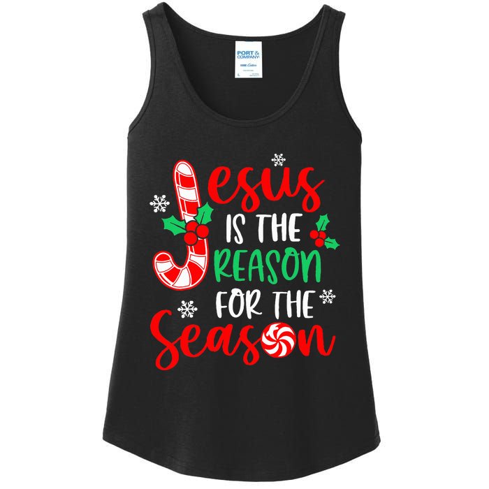 Jesus Is The Reason For The Season Christmas Xmas Candy Cane  Ladies Essential Tank