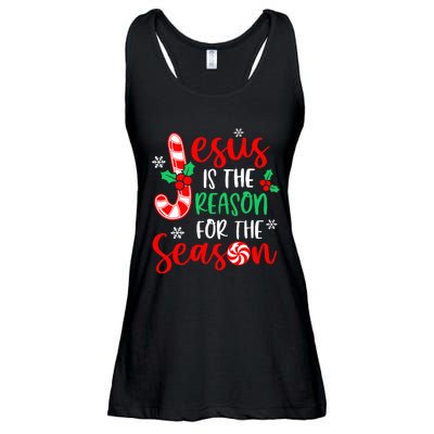 Jesus Is The Reason For The Season Christmas Xmas Candy Cane  Ladies Essential Flowy Tank