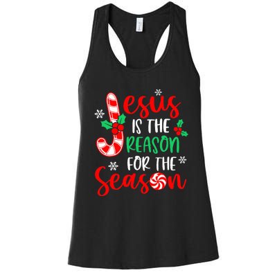 Jesus Is The Reason For The Season Christmas Xmas Candy Cane  Women's Racerback Tank