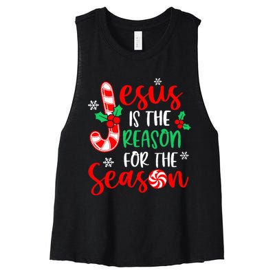 Jesus Is The Reason For The Season Christmas Xmas Candy Cane  Women's Racerback Cropped Tank