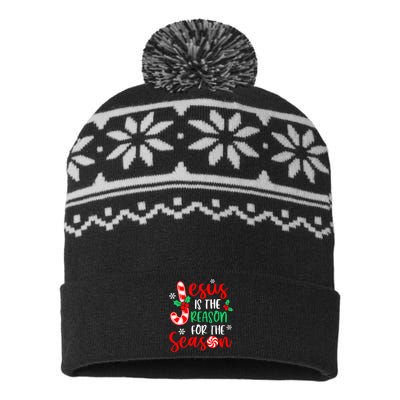 Jesus Is The Reason For The Season Christmas Xmas Candy Cane  USA-Made Snowflake Beanie