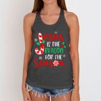 Jesus Is The Reason For The Season Christmas Xmas Candy Cane  Women's Knotted Racerback Tank