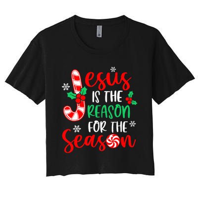 Jesus Is The Reason For The Season Christmas Xmas Candy Cane  Women's Crop Top Tee