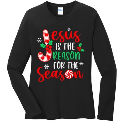 Jesus Is The Reason For The Season Christmas Xmas Candy Cane  Ladies Long Sleeve Shirt