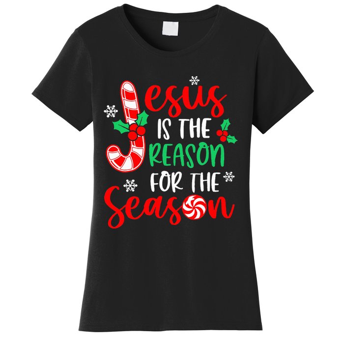 Jesus Is The Reason For The Season Christmas Xmas Candy Cane  Women's T-Shirt