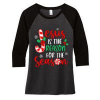 Jesus Is The Reason For The Season Christmas Xmas Candy Cane  Women's Tri-Blend 3/4-Sleeve Raglan Shirt