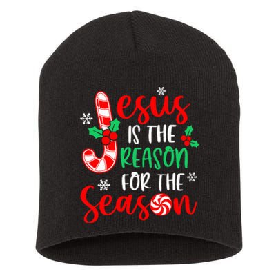 Jesus Is The Reason For The Season Christmas Xmas Candy Cane  Short Acrylic Beanie