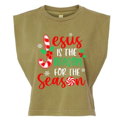 Jesus Is The Reason For The Season Christmas Xmas Candy Cane  Garment-Dyed Women's Muscle Tee