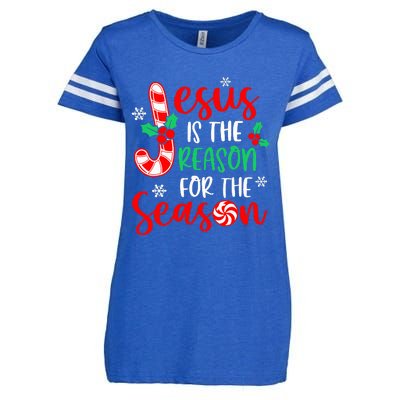 Jesus Is The Reason For The Season Christmas Xmas Candy Cane  Enza Ladies Jersey Football T-Shirt