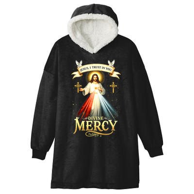 Jesus I Trust In You Divine Mercy Catholic Christian Jesus Hooded Wearable Blanket