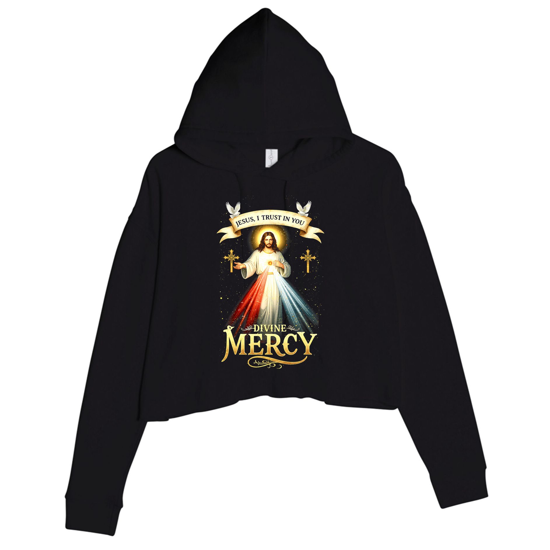 Jesus I Trust In You Divine Mercy Catholic Christian Jesus Crop Fleece Hoodie