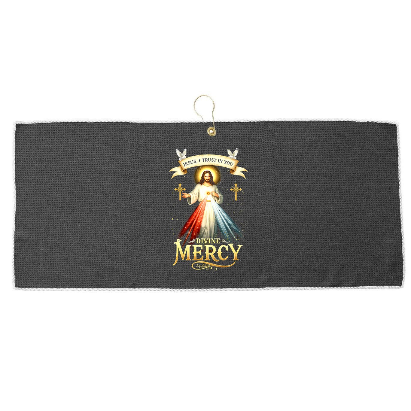 Jesus I Trust In You Divine Mercy Catholic Christian Jesus Large Microfiber Waffle Golf Towel