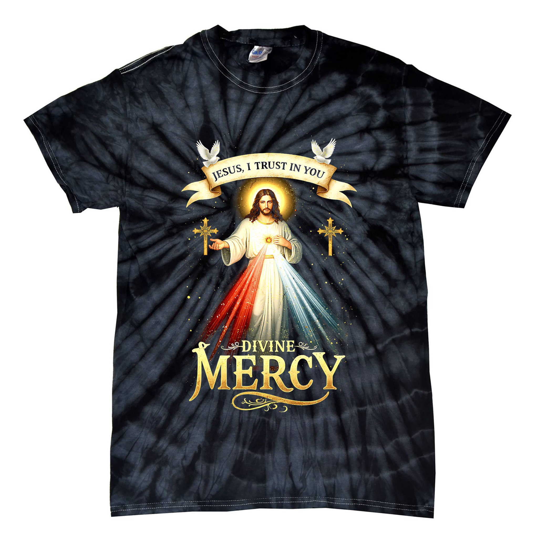Jesus I Trust In You Divine Mercy Catholic Christian Jesus Tie-Dye T-Shirt